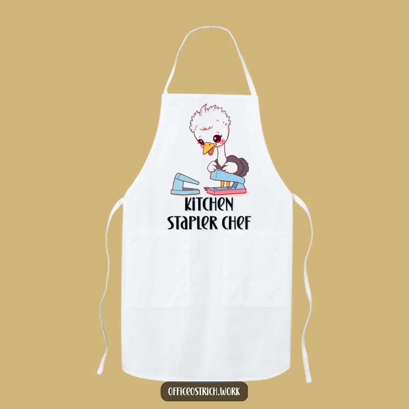 Funny Ostrich Stapler Apron: Office Chef & Humorous Kitchen Style