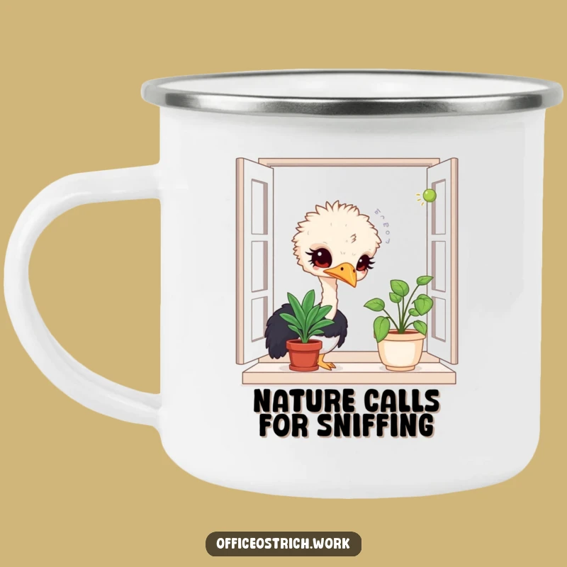 Durable Funny Ostrich Camping Mug: Your Curious Companion for Outdoor Adventures