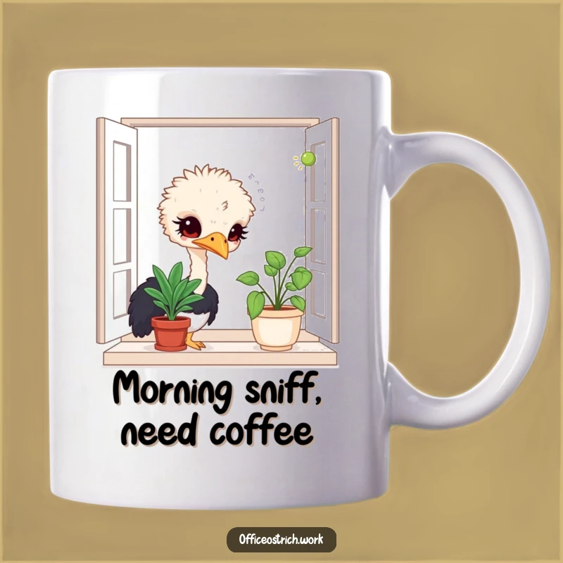 Funny Ostrich Mug: Curious Sniffing Fun for Your Morning Coffee