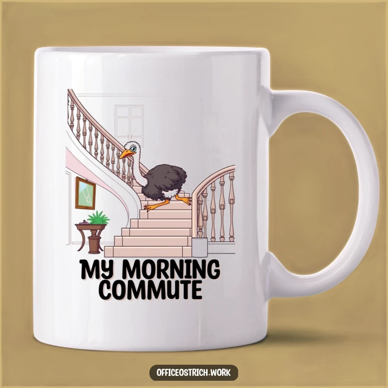 Funny Ostrich Stair Slide Mug - Hilarious Office Antics Gift for a Playful Spirit