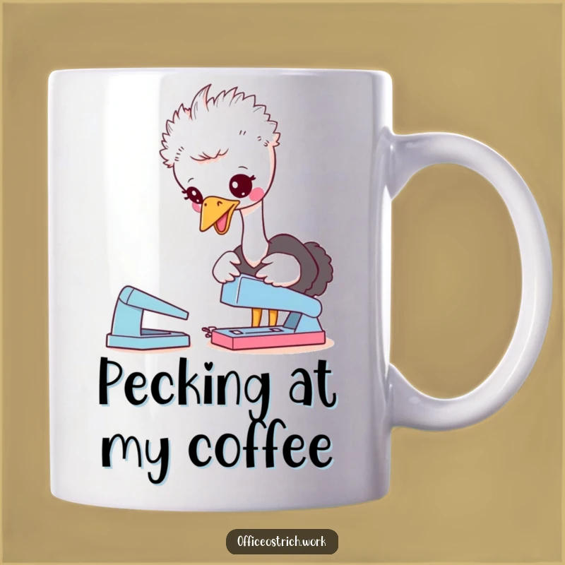 Funny Ostrich Stapler Mug: Office Humor & Cute Gift!