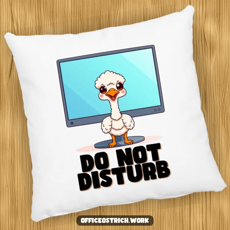 Funny kawaii ostrich peeking over a monitor, this soft pillow adds a touch of humor and comfort.