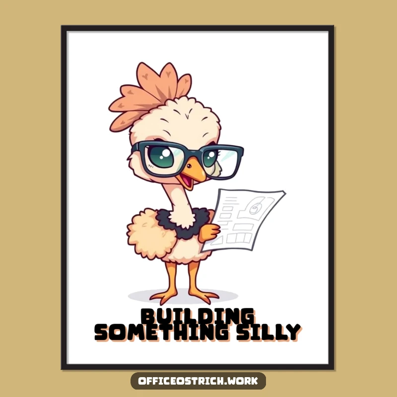 Funny Ostrich Blueprint Masterpiece Digital Print - Hilarious Art Gift for Instant Genius
