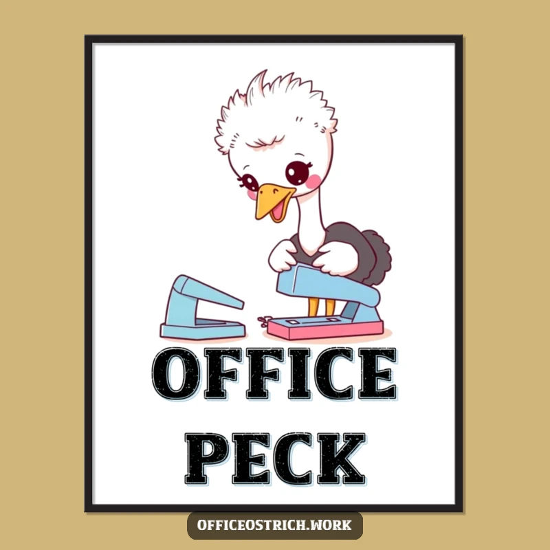 Funny Ostrich Stapler Digital Print: Instant Office Humor Decor