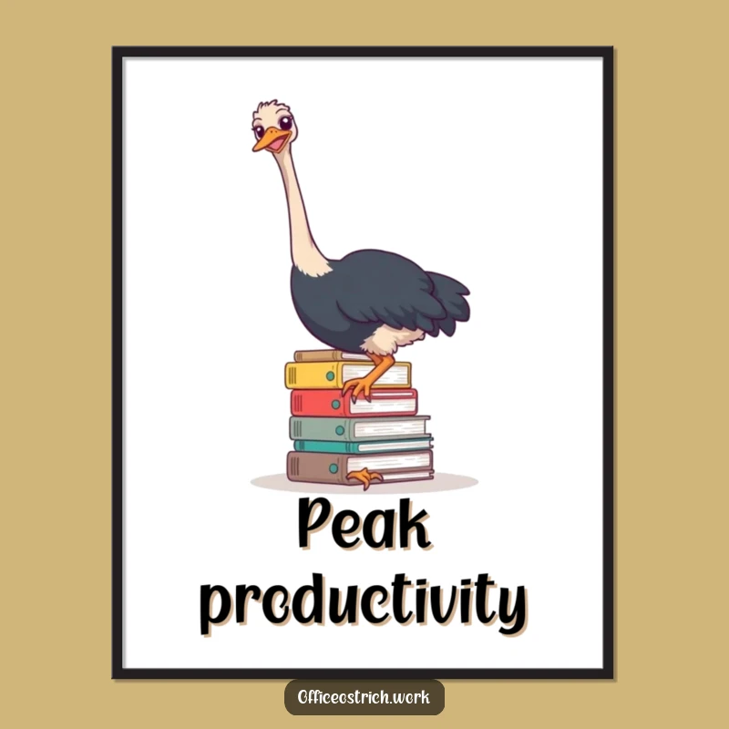 Funny Ostrich File Frenzy Digital Print - Hilarious Office Art Gift for Instant Laughs