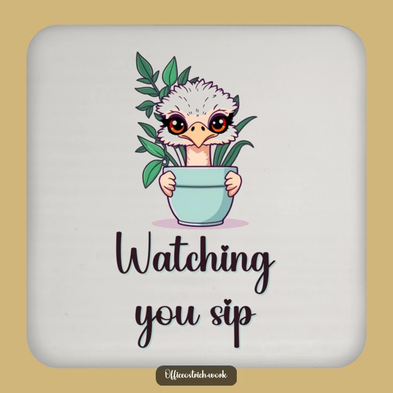 Funny Ostrich Prankster Coaster - Hilarious Office Gift to Protect Surfaces with a Grin