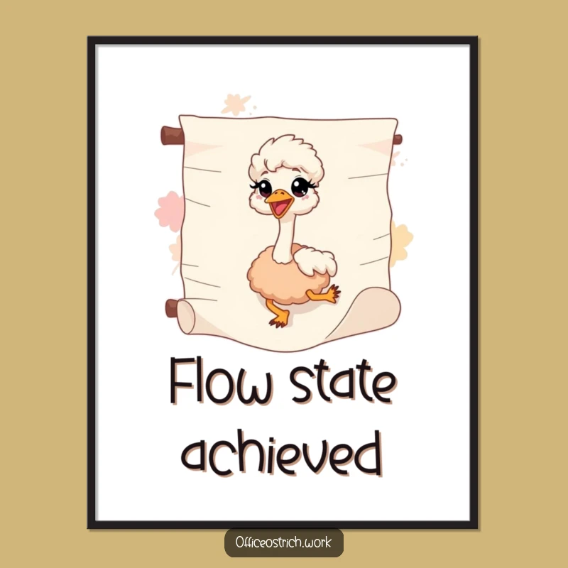 Funny Sliding Ostrich Poster - Whimsical Wall Art, Unique Funny Gift Idea