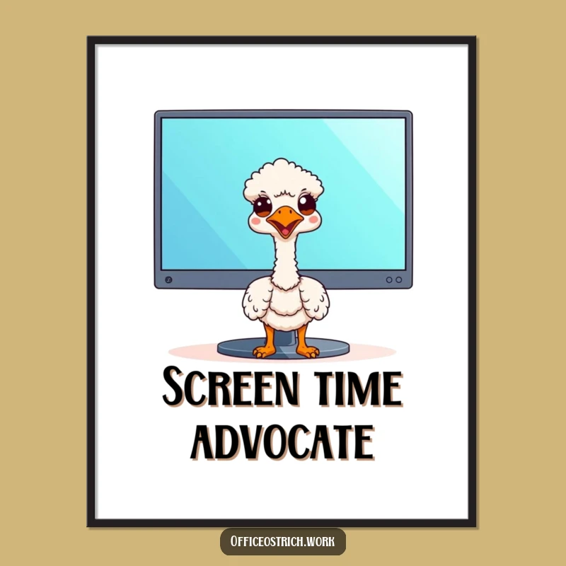 Funny Kawaii Ostrich Poster - Whimsical Office Decor, Unique Funny Gift Idea