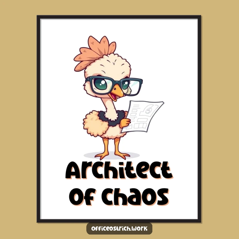 Funny Ostrich Blueprint Vision Poster - Hilarious Office Decor Gift for the Inspired