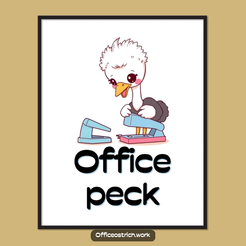 Funny Ostrich Stapler Poster: Whimsical Office Art & Gift