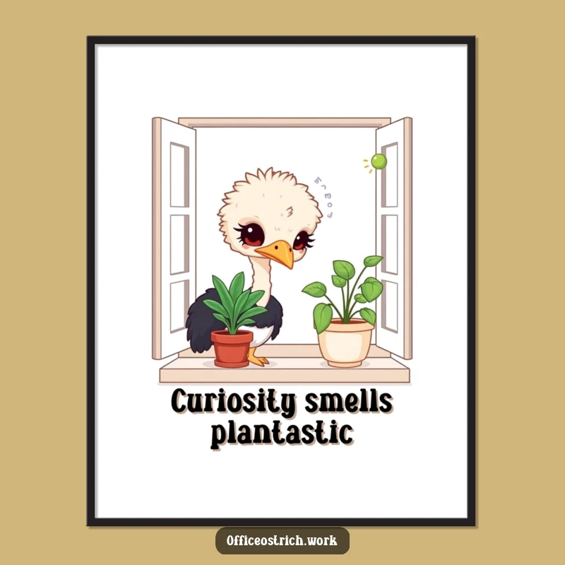Funny Free Printable Ostrich Wall Art: Downloadable Curious Plant Sniffer Decor