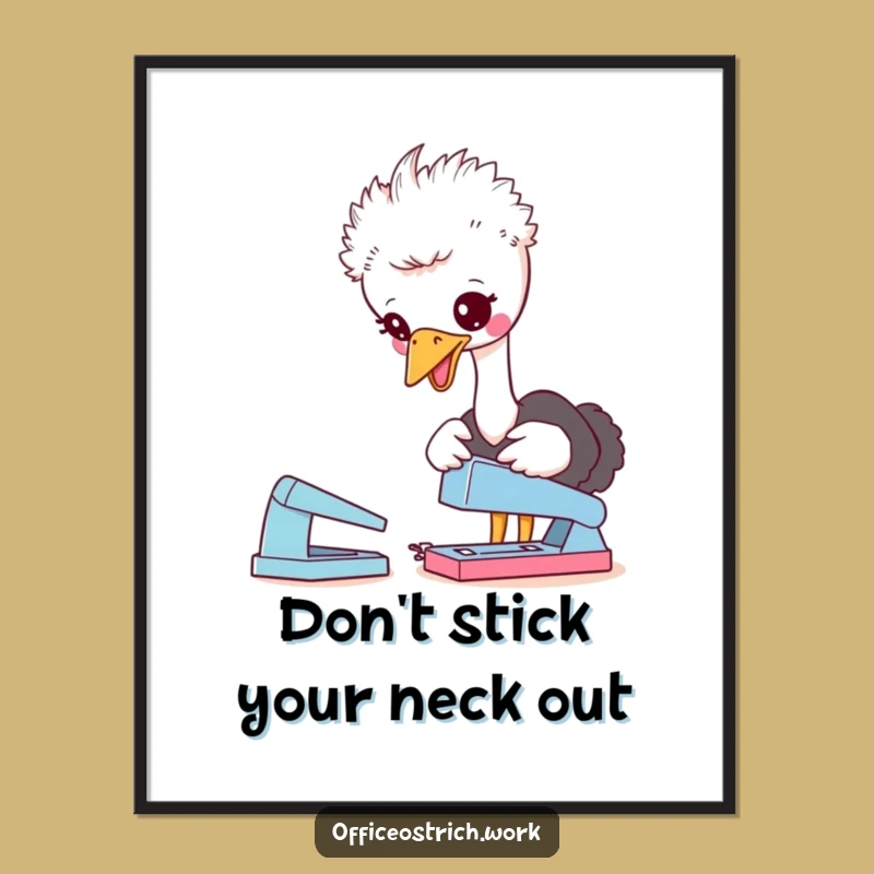 Desk Humor Free Printable Wall Art: Ostrich Stapler Pecking Downloadable Decor