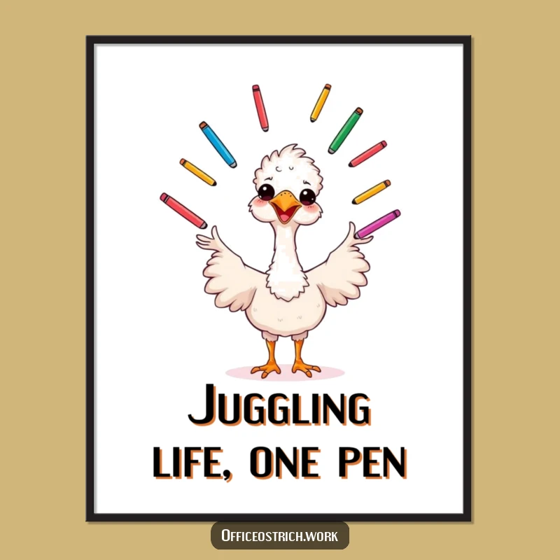Free Printable Wall Art: Juggling Ostrich Creative Decor Downloadable Art