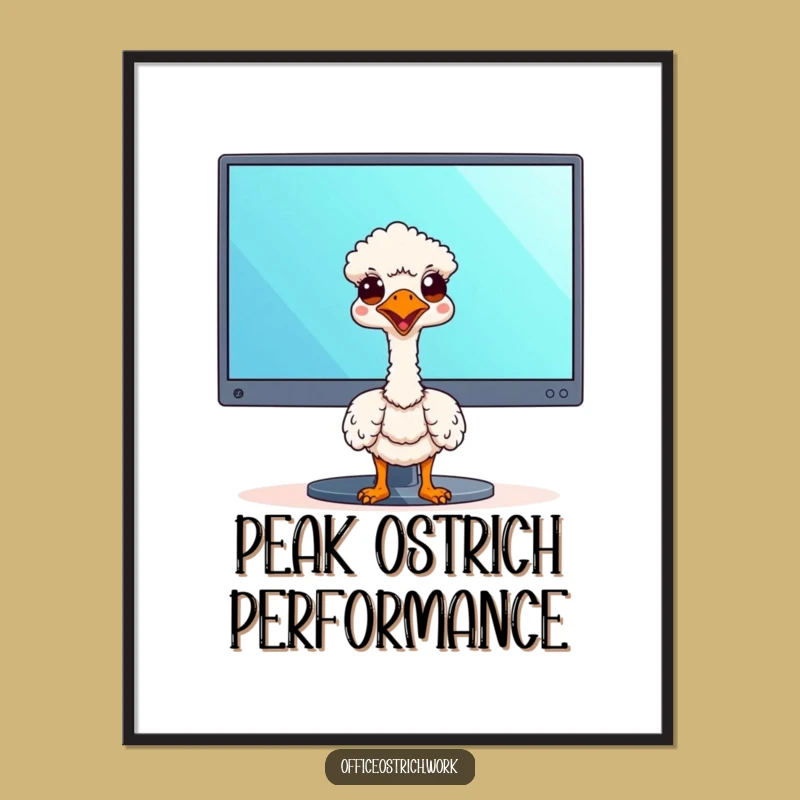 Free Printable Wall Art: Kawaii Ostrich Peeking Office Humor Downloadable Art
