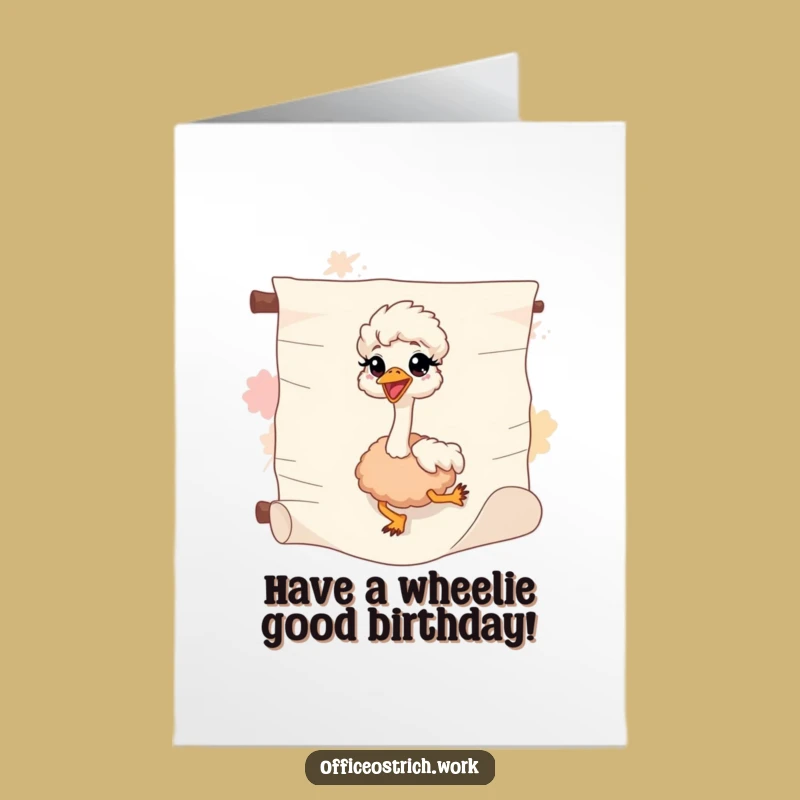 Free Printable Birthday Card: Sliding Ostrich Funny Downloadable Gift