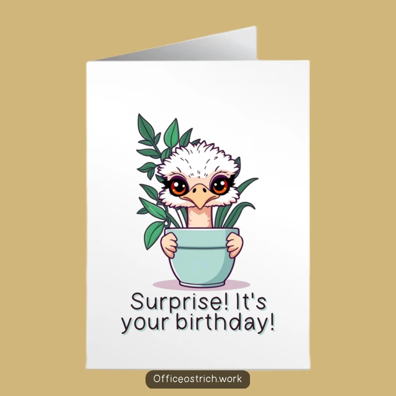 Free Printable Ostrich Birthday Card: Mischievous Peek Downloadable