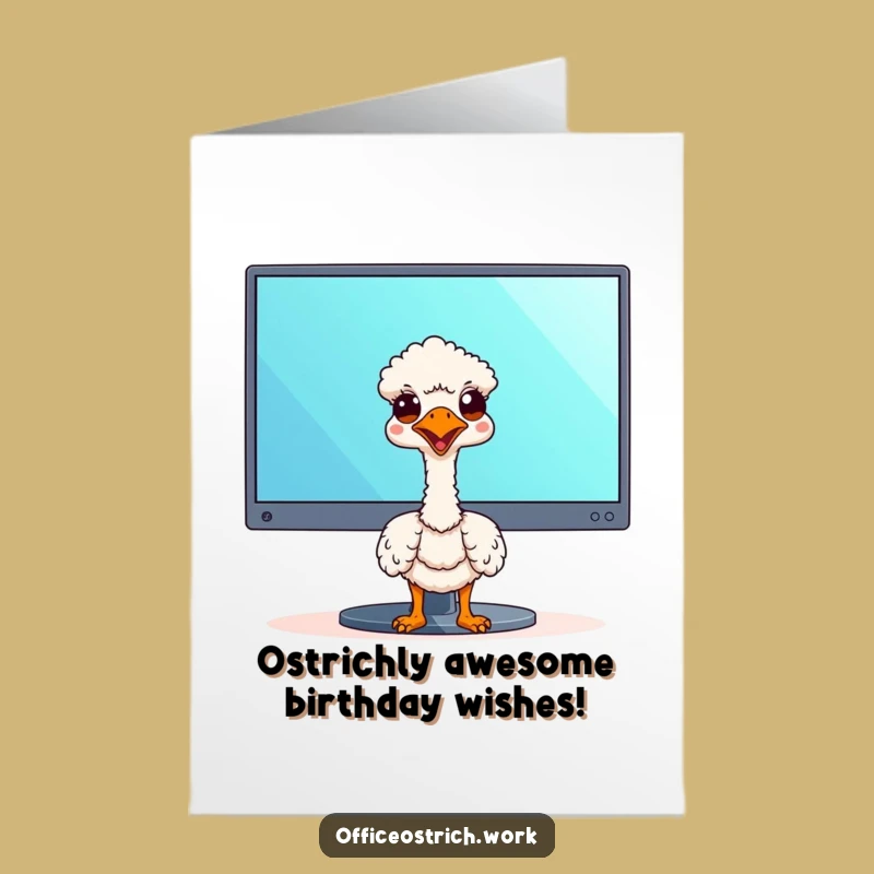Free Printable Birthday Card: Kawaii Ostrich Peeking Funny Downloadable Gift