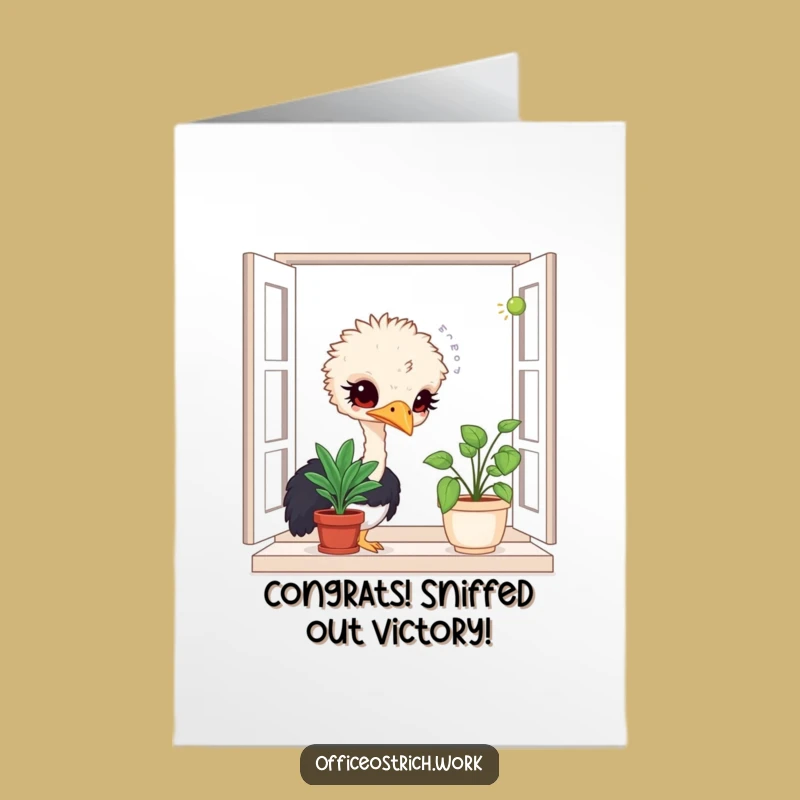 Free Printable Ostrich Congrats Card: Funny Downloadable Plant Lover Achievement