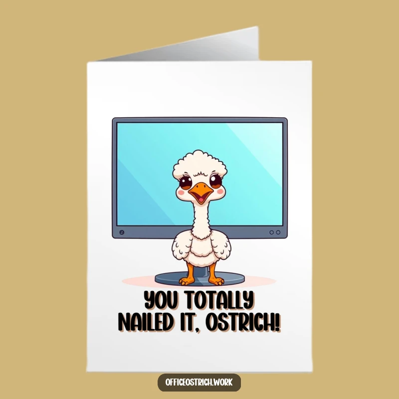 Free Printable Congrats Card: Kawaii Ostrich Peeking Funny Downloadable Gift