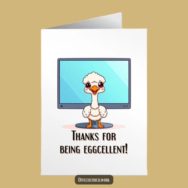 Free Printable Thank You Card: Kawaii Ostrich Peeking Funny Downloadable Gift
