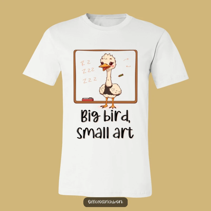 Funny Ostrich Whiteboard Scribble T-Shirt: Gift for Quirky Artists and Bird Enthusiasts