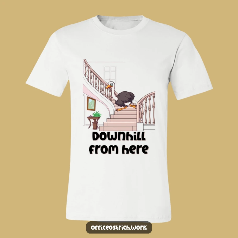 Funny Ostrich Banister Rider T-Shirt - Hilarious Office Escape Gift for the Adventurous