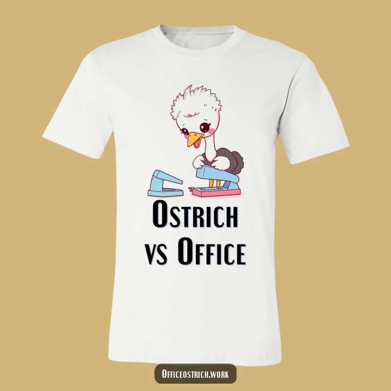 Funny Ostrich Stapler T-Shirt: Office Antics & Casual Style